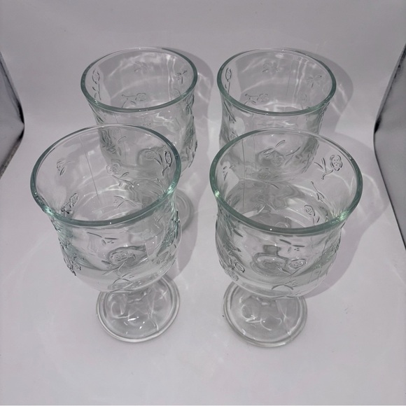 Anchor Hocking Savannah VTG Clear Water Goblets 7 1/4” Set of 4 Floral Glasses - Picture 4 of 14